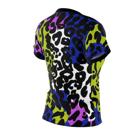 Color Block Leopard Print Women's Crewneck Tee in Techno